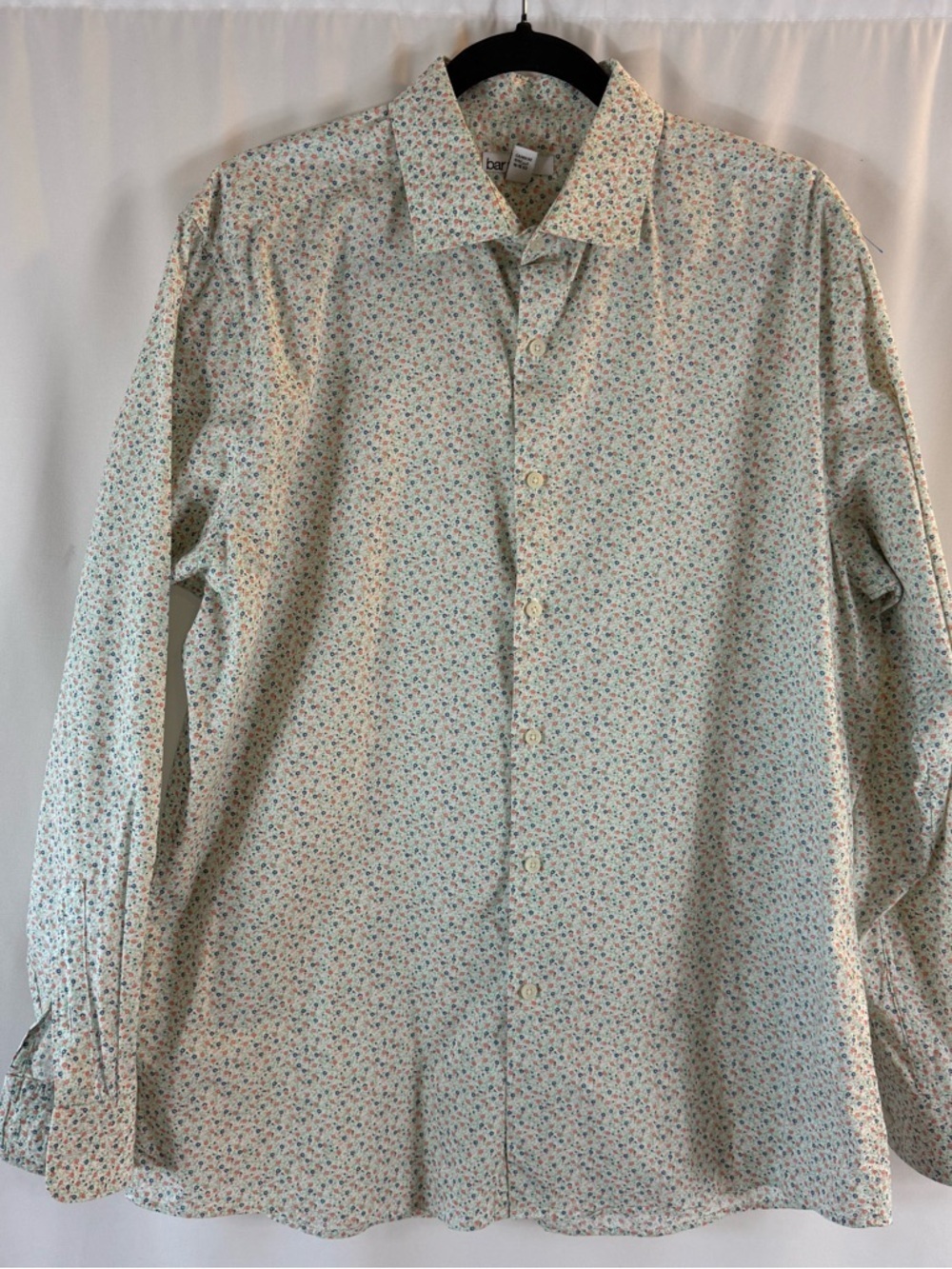 Bar III Light Cream Button-Down Shirt with Tiny Floral Print slim fit stretch L